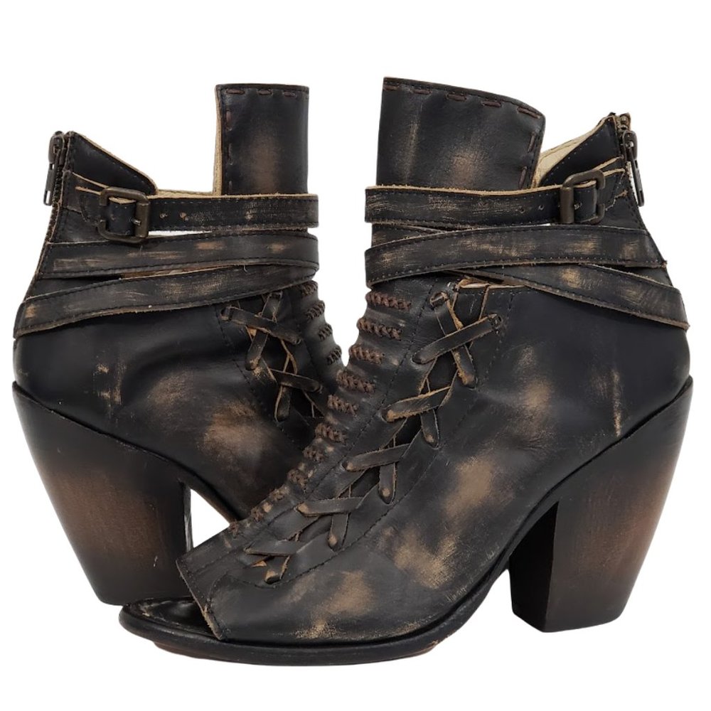 FREEBIRD BY STEVEN ORIGINAL EAGLE BLACK DISTRESSED ANKLE BOOTIES